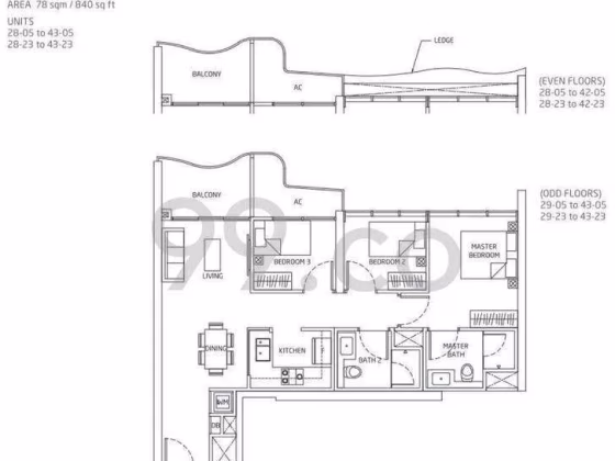 整套出租 • 蔡厝港 •  Queens Peak • S$6700 • 住宅公寓 • 840ft² / 78m² 照片