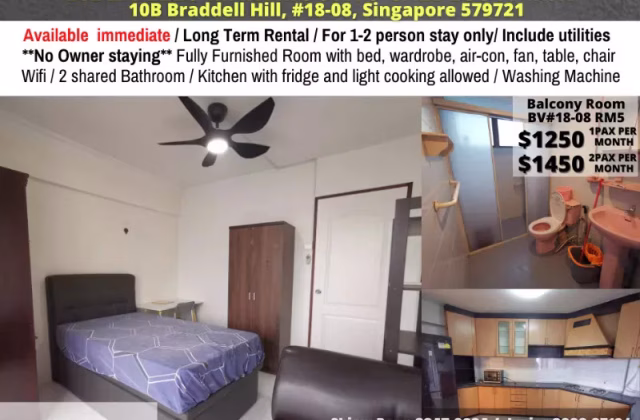 单间出租 • 马林百列 •  Braddell View • S$1250 • 住宅公寓 • 普通房