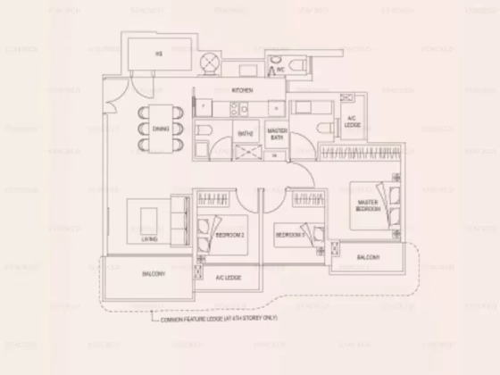 整套出租 • 新加坡河 •  Stars Of Kovan • S$5100 • 住宅公寓 • 946ft² / 87m² 照片