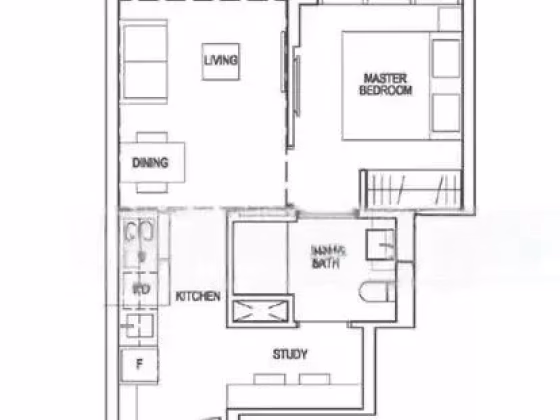 整套出租 • 新加坡河 •  Riverfront Residences • S$2800 • 住宅公寓 • 517ft² / 48m² 照片