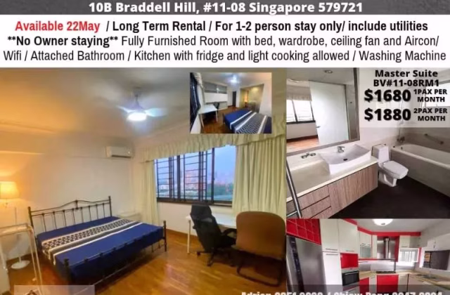 单间出租 • 马林百列 •  Braddell View • S$1680 • 共管公寓 • 主人房