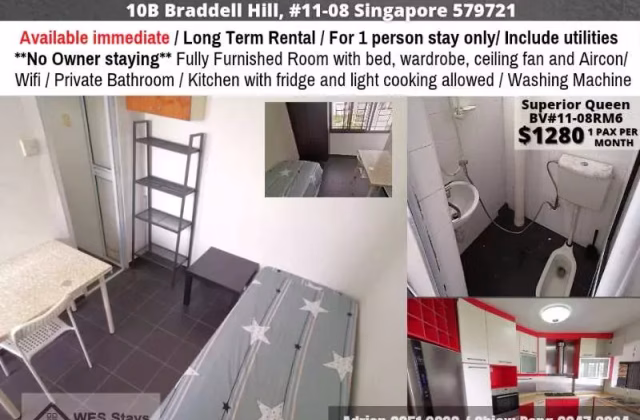 单间出租 • 马林百列 •  Braddell View • S$1280 • 住宅公寓 • 主人房