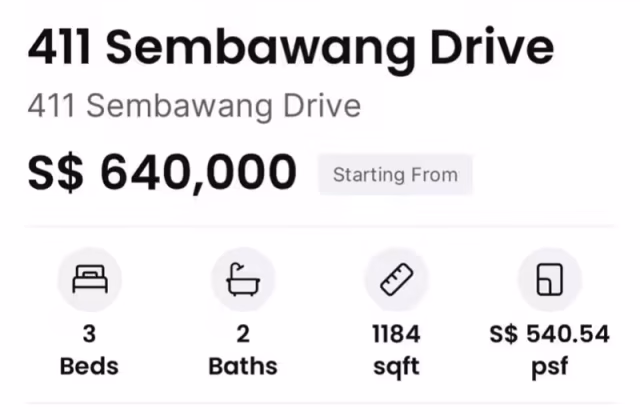 房屋出售 • 后港 • 411 Sembawang Drive • S$630000 • 5房(4臥室) • 1184ft² / 109m²