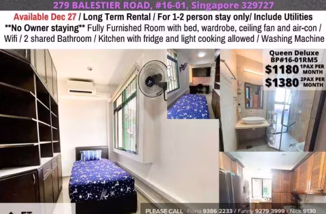 单间出租 • 纽顿 •  Balestier Point • S$1180 • 住宅公寓 • 普通房