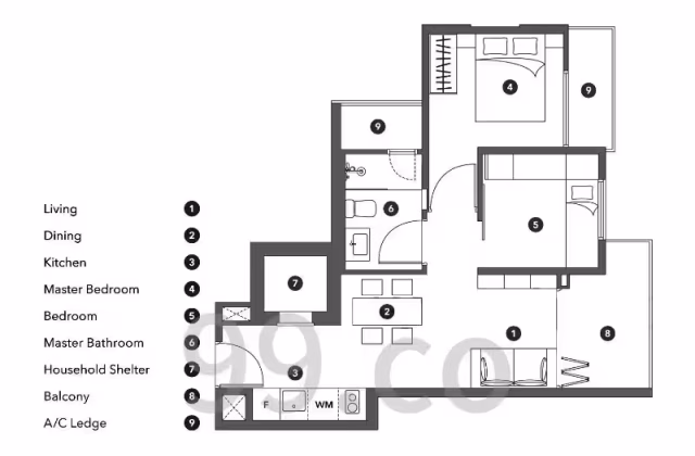 房屋出售 • 纽顿 •  Okio • S$990000 • 住宅公寓 • 592ft² / 54m²